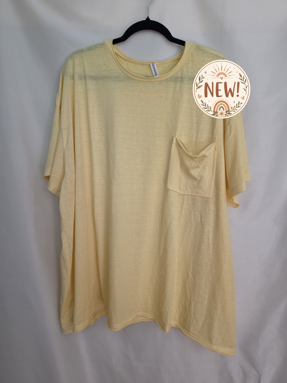 Zenana Oversized Yellow Pocket Tee 2X/3X